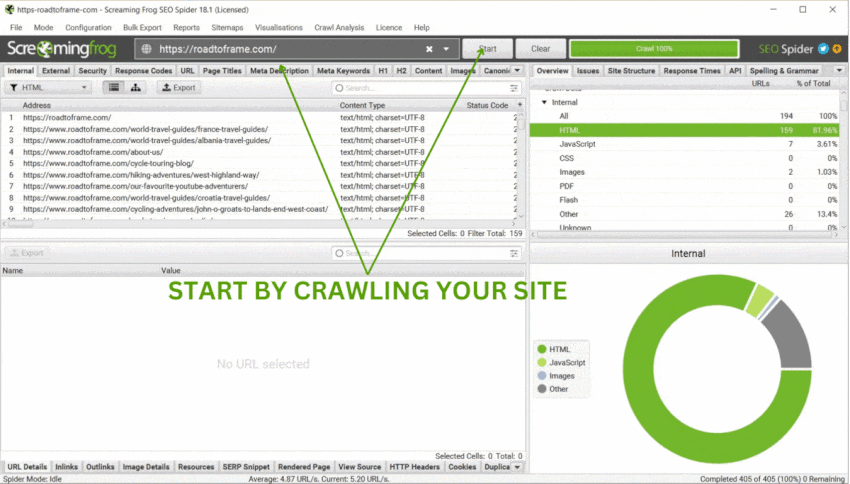 Gif shows the journey to identify inlinks of specific pages on your website so you can manage the internal linking strategy once you’ve published articles from your quarterly content plan.