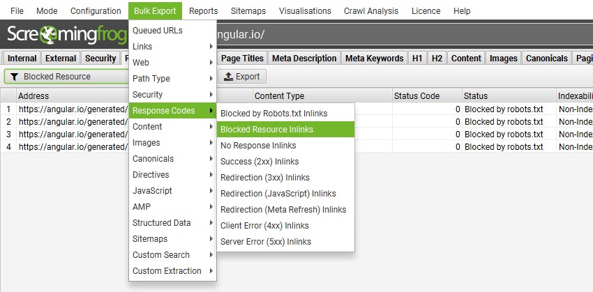 Blocked Resources Bulk Export