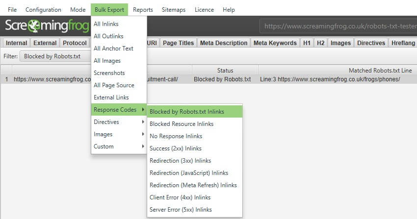 bulk export source urls blocked by robots.txt