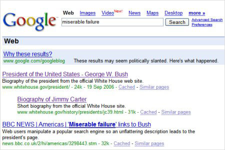 george bush miserable failure google bomb