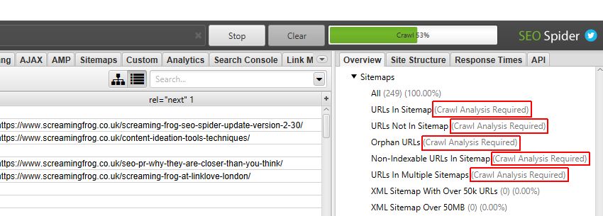 Right hand overview crawl analysis required