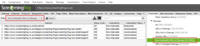 Filter populated after crawl analysis