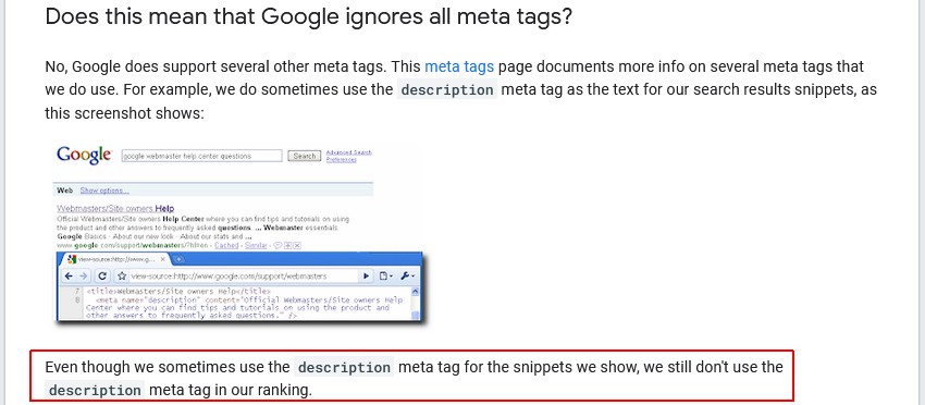 Meta Descriptions Not A Ranking Signal