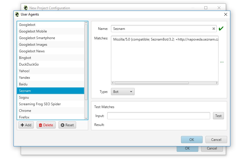 Log File Analyser custom user-agents