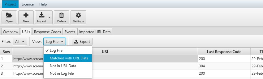 log file analyser views