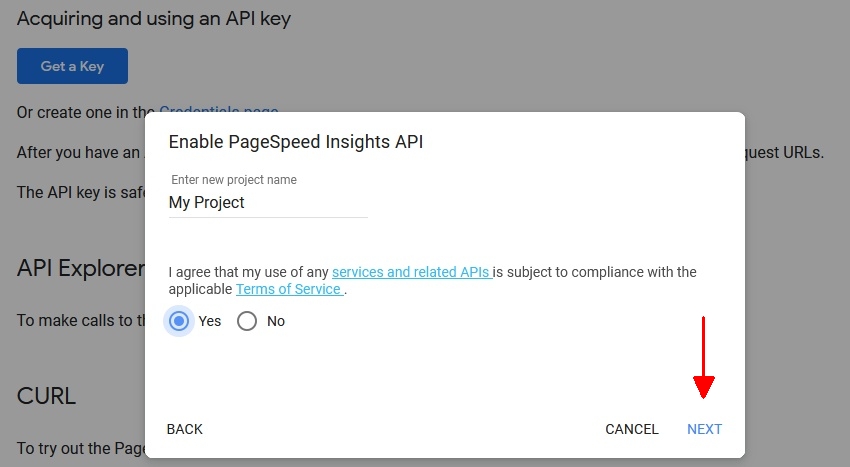 PSI API Key Step 1