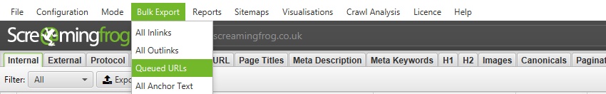 queued URLs export