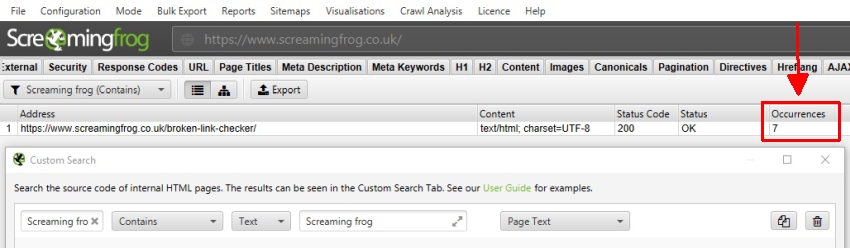 Screaming frog custom search