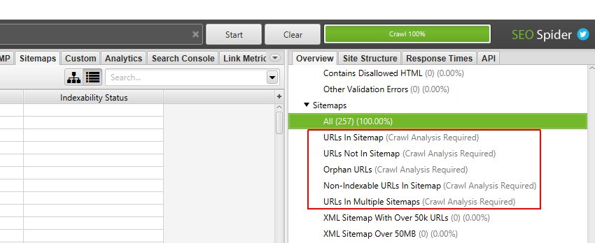 Sitemap filters that require post crawl analysis