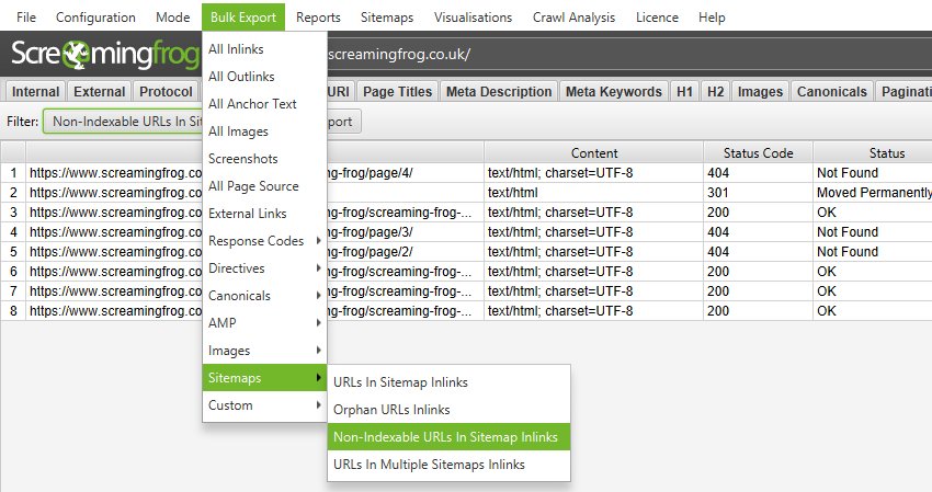 Sitemap bulk exporting