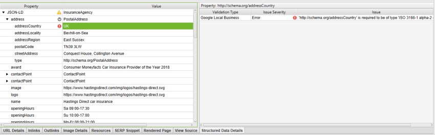 Structured Data Details Tab Error!