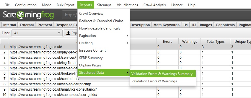 Structured Data Validation Error & Warning Reports