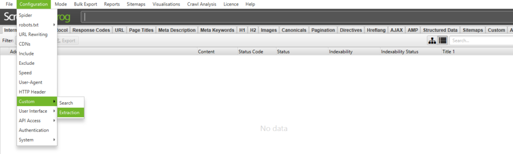 screaming frog seo spider custom extraction
