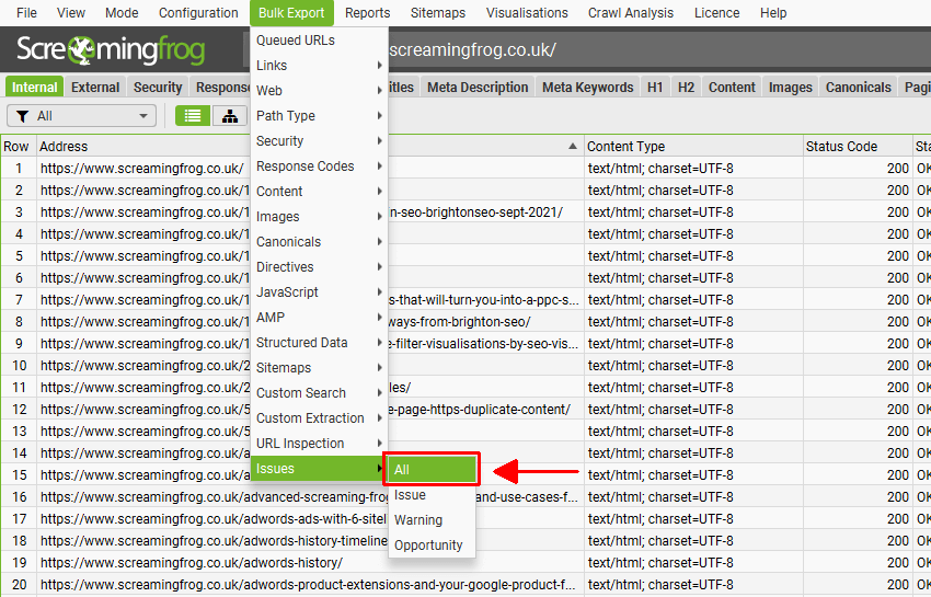 Bulk Export All Crawl Issues