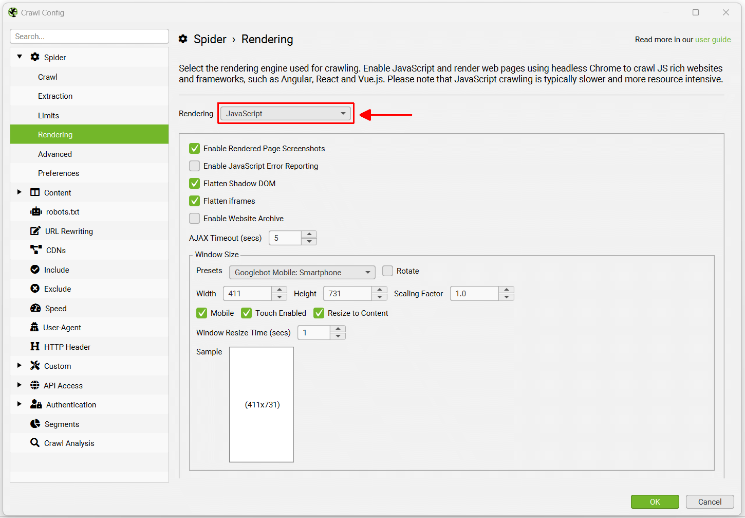 JavaScript Rendering mode