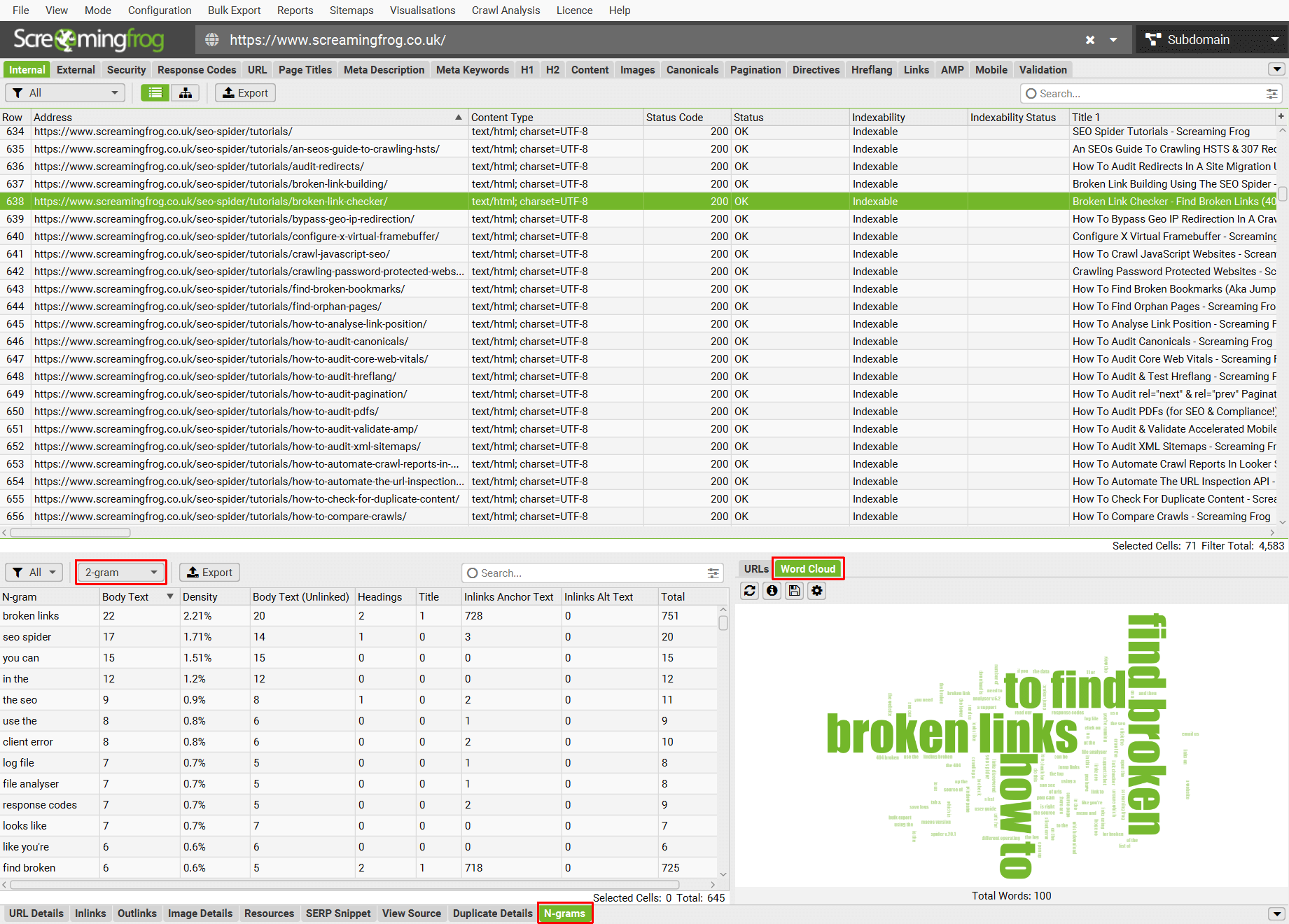 N-Grams tab