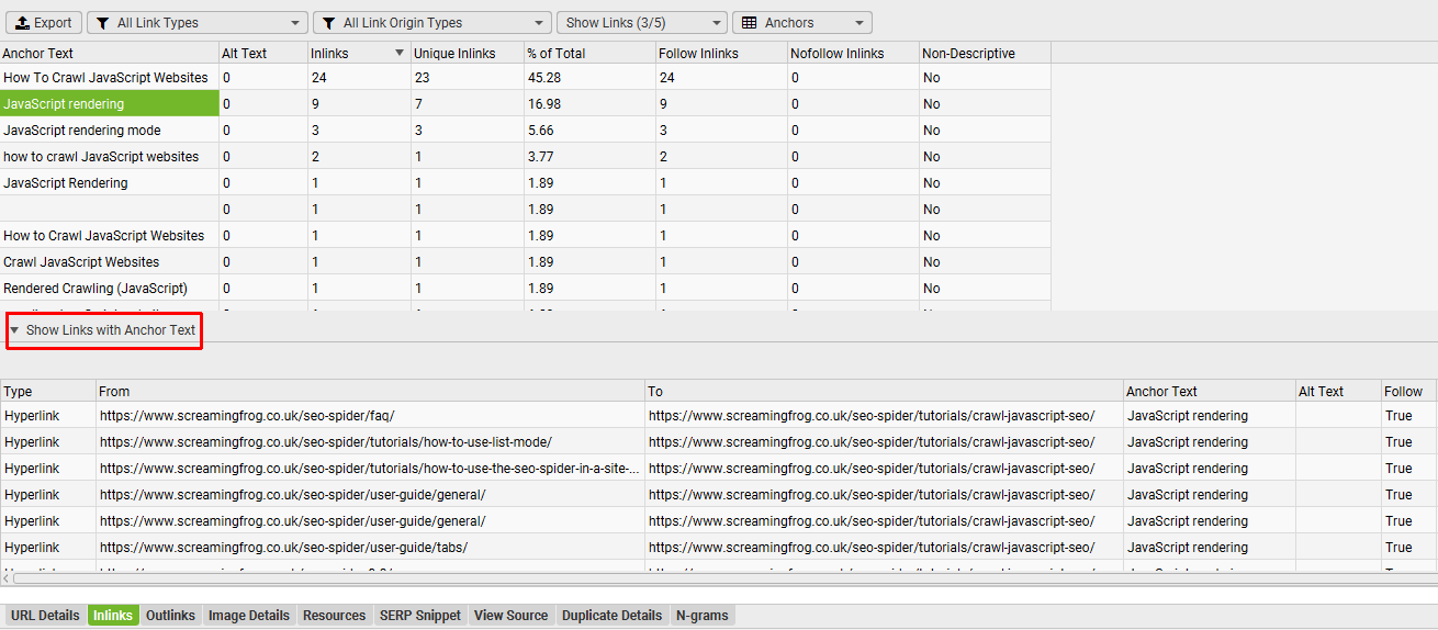 Aggregated anchors, show links with anchor text